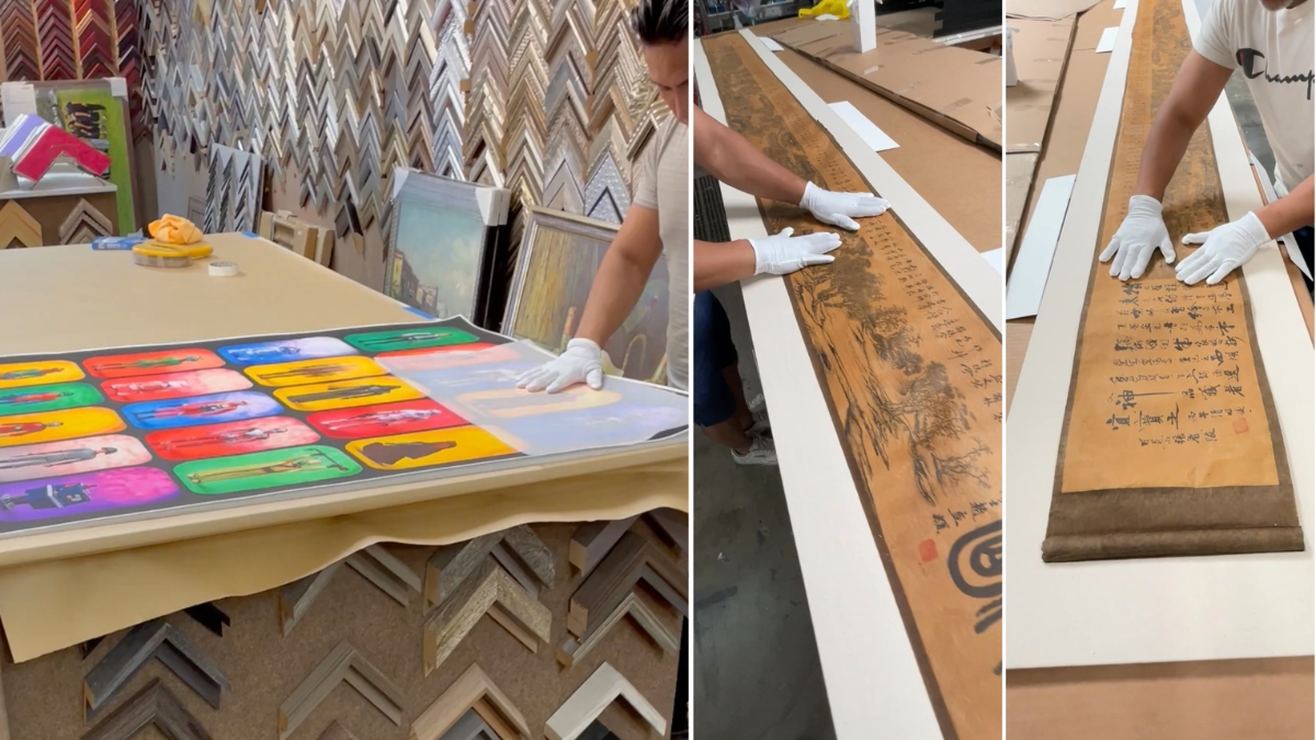 Frame moulding, matting, and glazing options for art