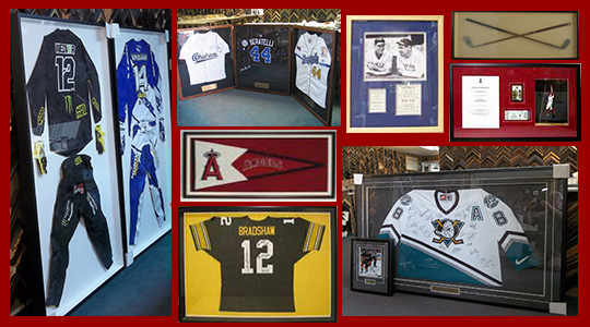 We frame sports jerseys and memorabilia for local professional and  amateur athletes as well as sports fans 
    throughout Southern California.