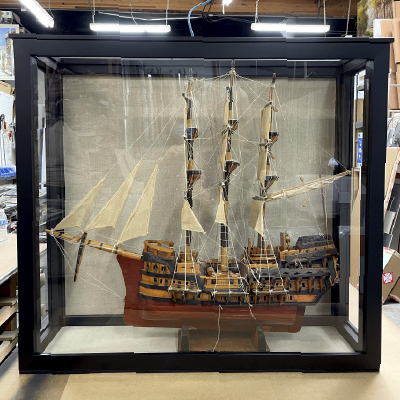 Custom Framing of an Old Wooden Sailing Ship Model
