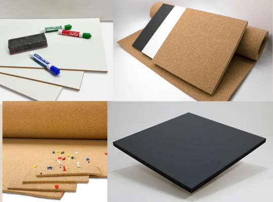 Choose from self-healing cork, chalkboard, whiteboard, and both magnetic and non-magnetic options