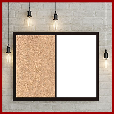 Custom combination boards - 
    mix and match cork - chalk - fabric wrap and dry erase elements in the frame of your choice.
