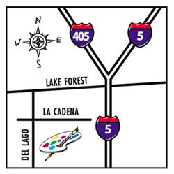 Exit the 5 Freeway at Lake Forest in the opposite direction of the Mountains.
Travel 1 block toward Moulton and turn Left at the shell station. Go 2 long blocks into the Industrial Park - You will see the Red Sigh of our building on the left.